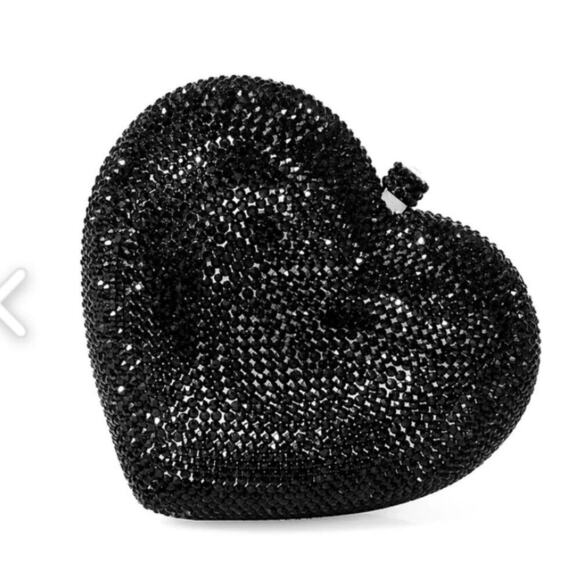 LUX MOB Handbags - LUX MOB Crystal Heart Clutch Bag in Black - $695.